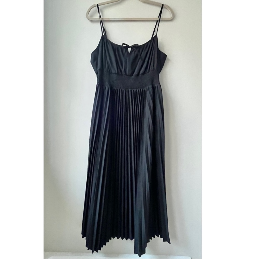 J. Crew | Black Smock Waist Pleated Midi Dress